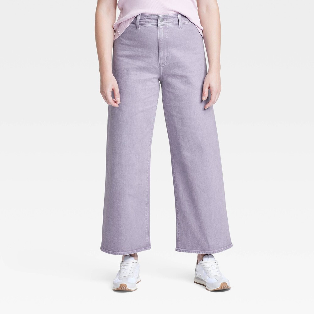 High-Rise Sailor Wide Leg Ankle Jeans - Purple 12